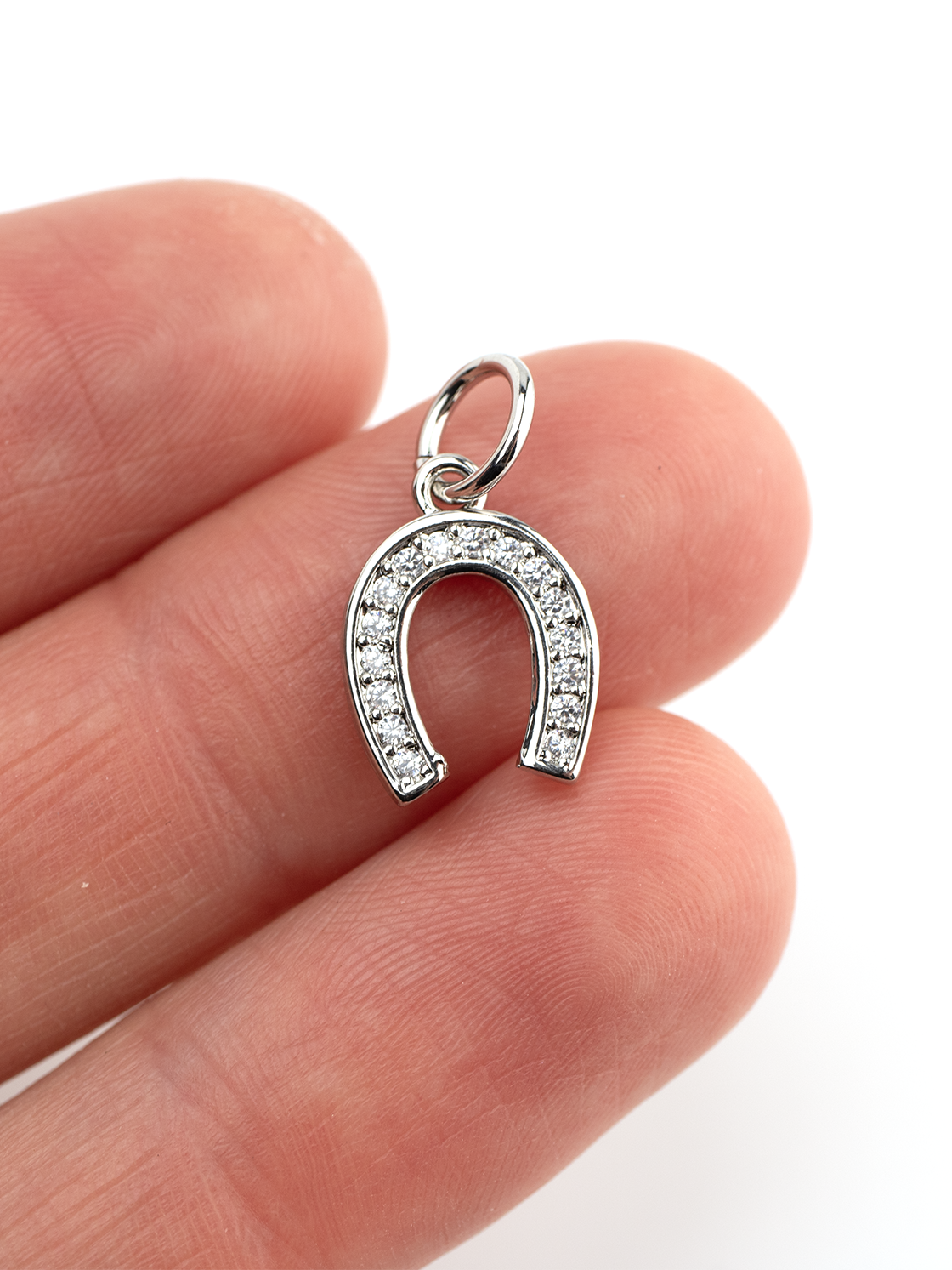 1 x Platinum Micro Pave Cubic Zirconia Horse Shoe Charms, 15x11mm (4054)