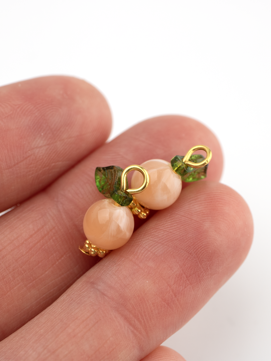 10 x Handmade Peach Charms with Gold Loops, 15x12mm (0043)