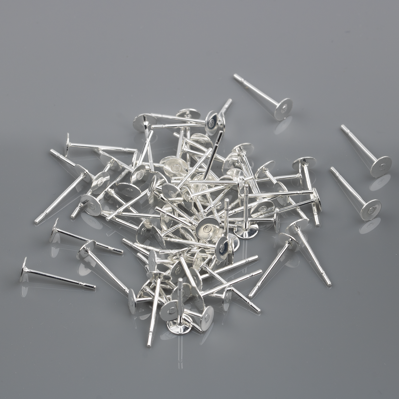 10 pairs x 925 Sterling Silver Plated Stainless Steel Flat Pad Earring Posts, 12x4mm