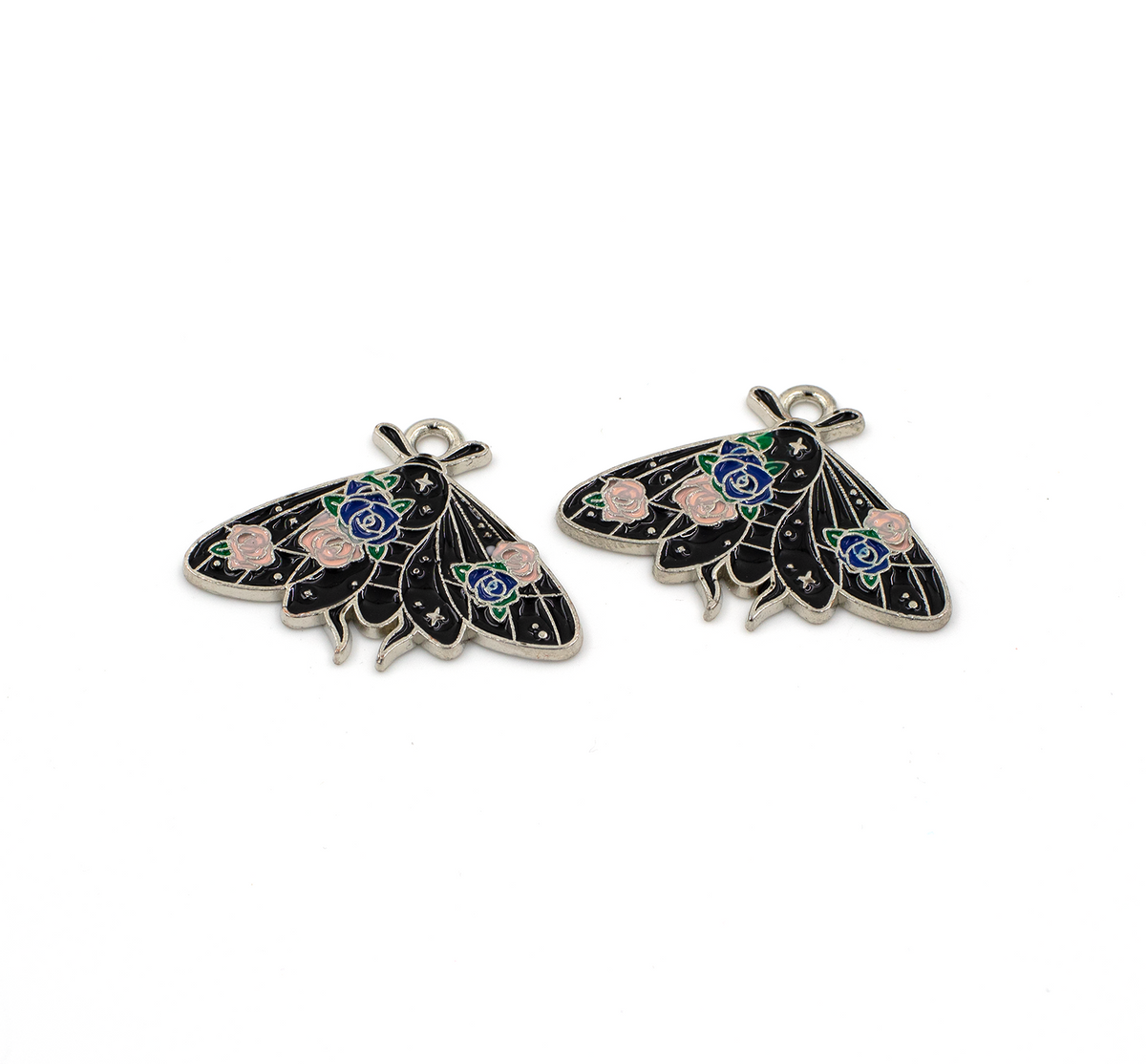 10 x Enamelled Moth Charms, 20x26mm