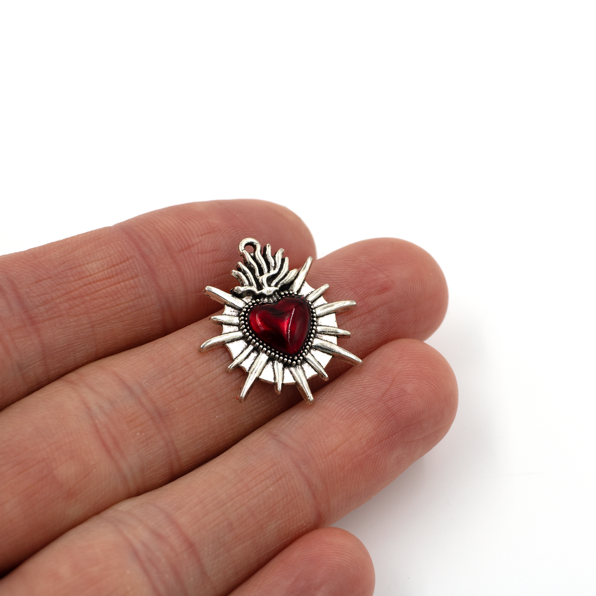 8 x Antique Silver Spiked Sacred Heart Charms, 25x23mm