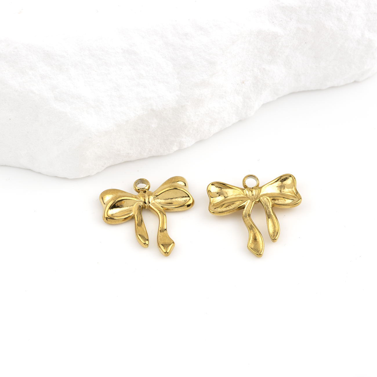 2 x 18K Gold Plated Stainless Steel Bowknot Charms, 17x16mm