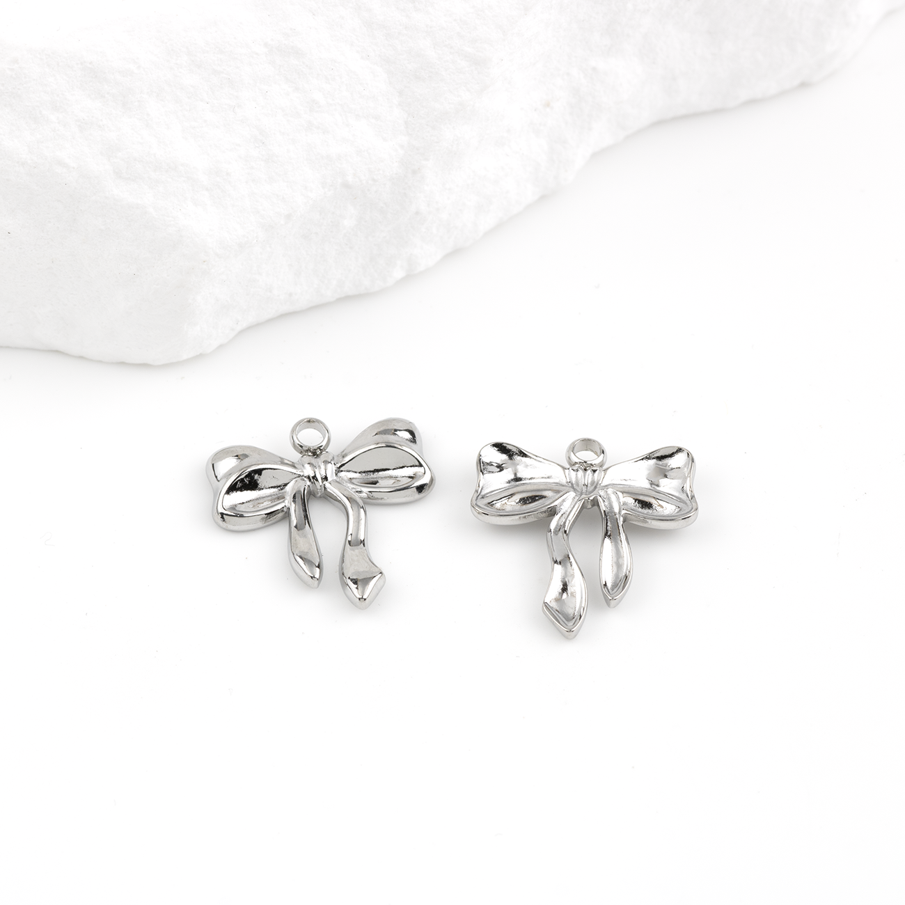 2 x Stainless Steel Bowknot Charms, 17x16mm