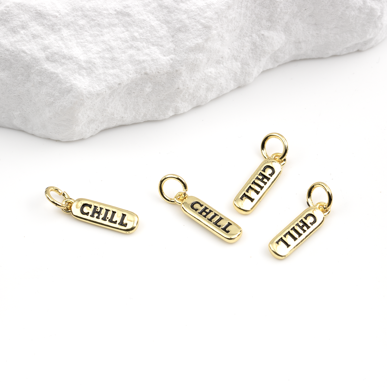 2 x 18K Gold Plated Brass Chill Pill Charms, 14x4mm