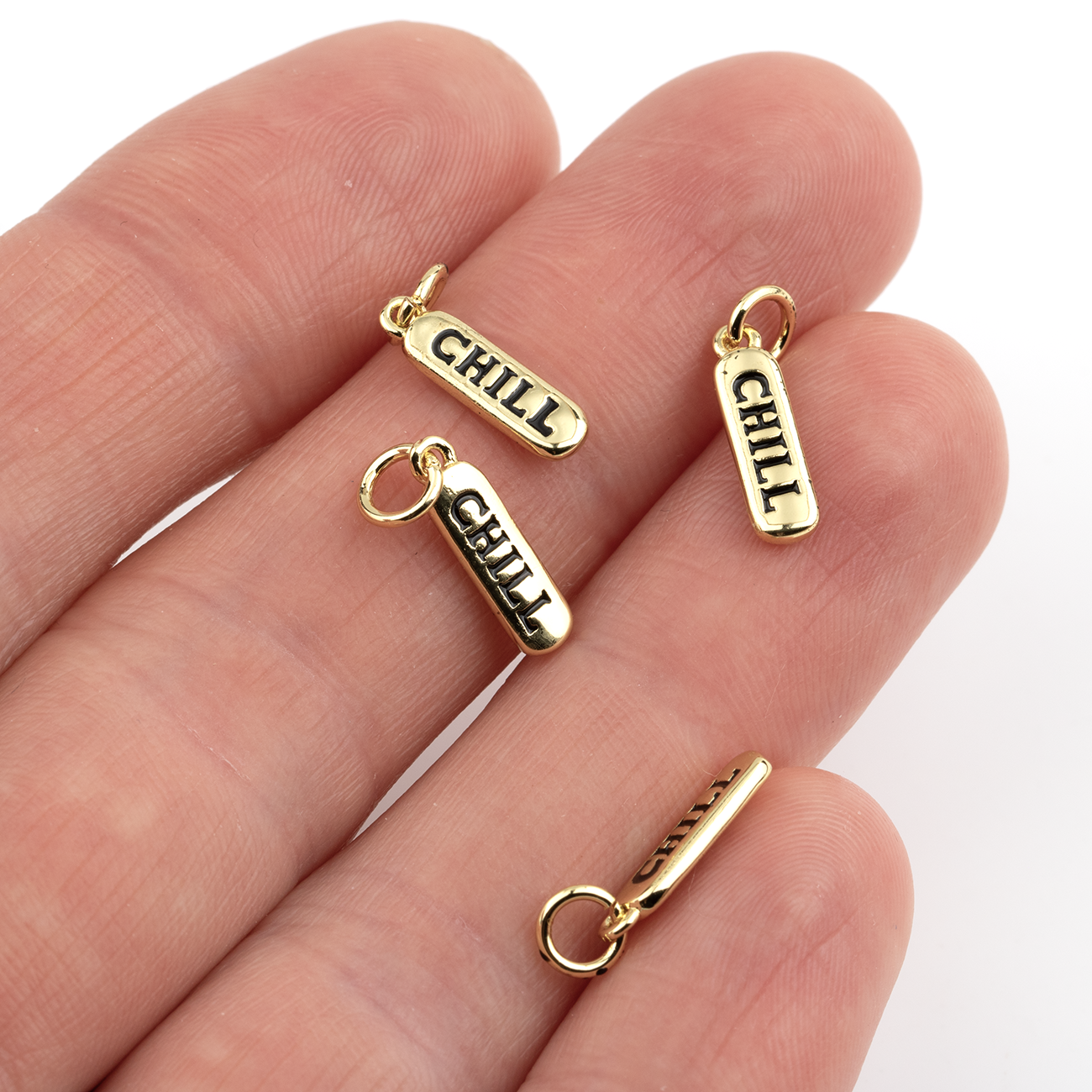 2 x 18K Gold Plated Brass Chill Pill Charms, 14x4mm