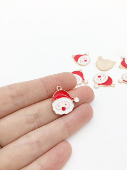 4 x Gold Enamelled Santa Claus Christmas Charms, 20x20mm (2757)