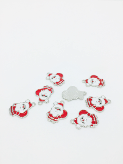 6 x Silver Tone Enamelled Santa Claus Charms, 23x17mm (2766)