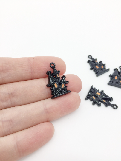 4 x Enamelled Haunted House Halloween Charms, 23x15mm (3298)