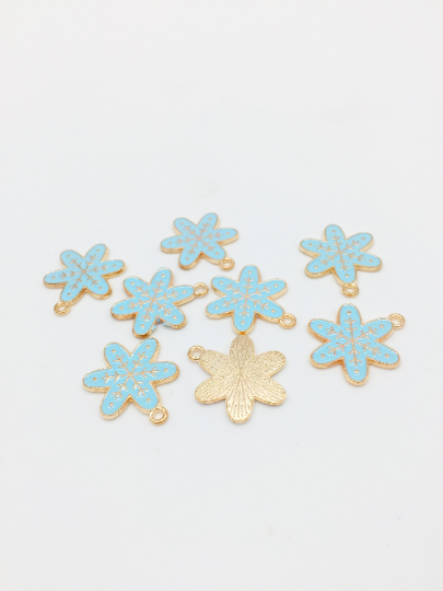 10 x Light Blue Enamel Coated Gold Snowflake Charms, 24x19mm (2907)