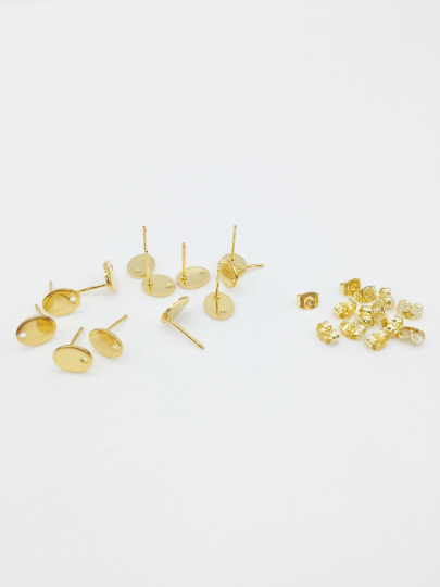 4 pairs x 24K Gold Plated Stainless Steel Oval Stud Earrings Findings, 7.5x9mm (0427)