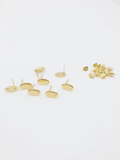4 pairs x 24K Gold Plated Stainless Steel Oval Stud Earrings Findings, 6x11mm (0431)