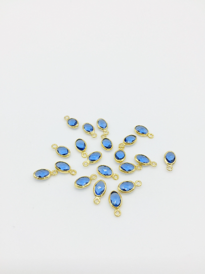 2 x 18K Gold Plated Blue Glass Oval Charms, 9x5mm