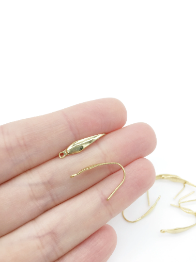 2 pairs x Gold Plated Stainless Steel Fish Hook Earring Blanks, 19x4.5mm