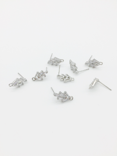 1 pair x Rhodium Plated Wheat Earring Studs with Cubic Zirconia (0289)