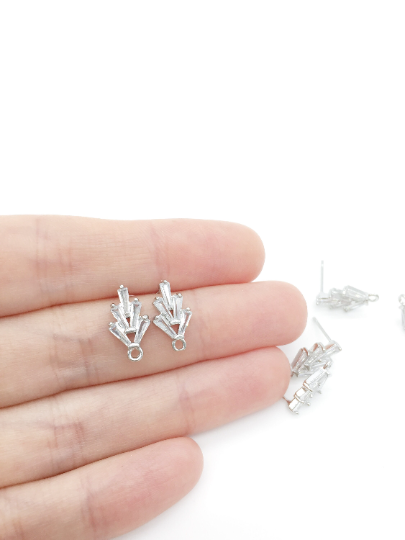 1 pair x Rhodium Plated Wheat Earring Studs with Cubic Zirconia (0289)