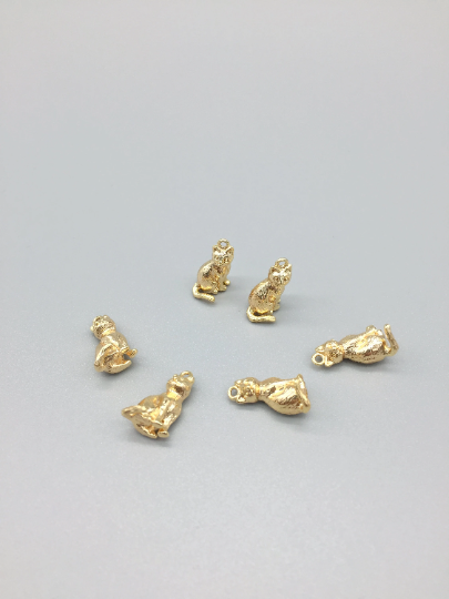 1 x 18K Gold Plated Solid Cat Charm, 15x9mm (0317G)