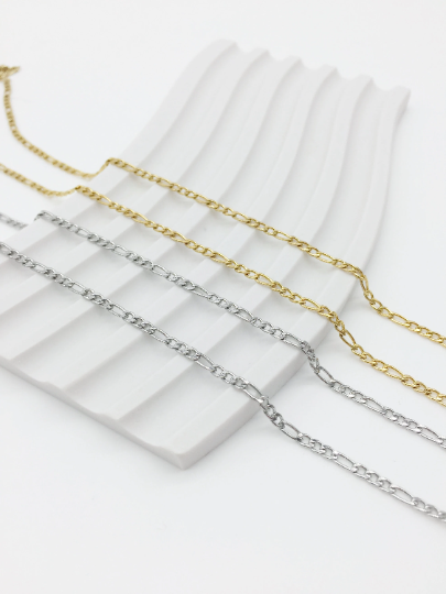 1 x Stainless Steel Figaro Chain, Gold or Silver Colour, 45cm / 17.7 inches (3895)