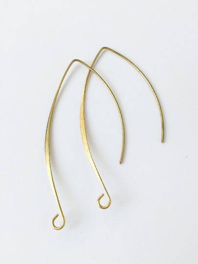 10 pairs x Raw Brass Long Flattened Earring Hooks, 50mm (C0603)
