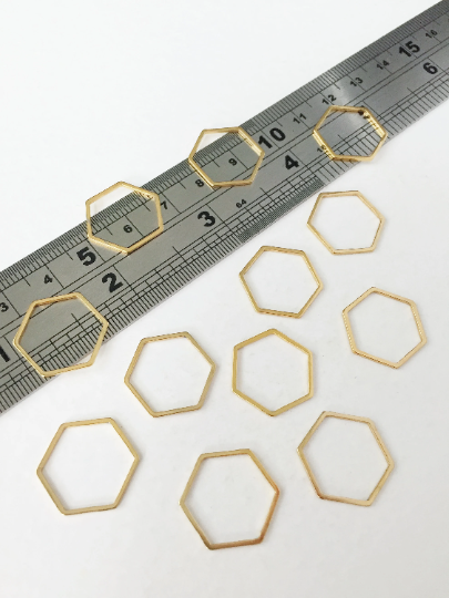 6 x Gold Plated Stainless Steel Hexagon Connectors, 16x18mm (0046)