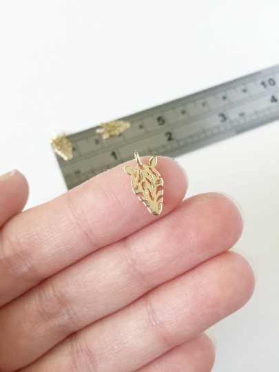 2 x 18K Gold Plated Brass Zebra Charms, 15x8mm