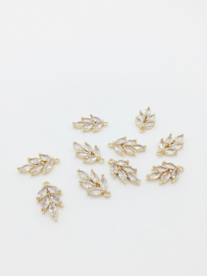 1 x 24K Gold Plated Cubic Zirconia Leaf Shaped Pendant, 17x10mm (0288G)