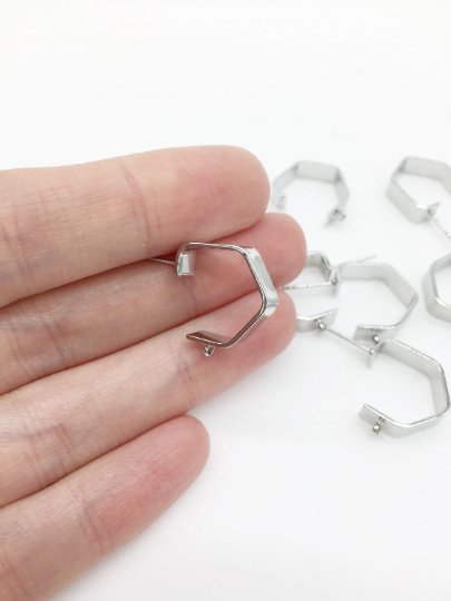 1 pair x Rhodium Plated Geometric Hoop Studs with Loops, 13x16mm (1168)