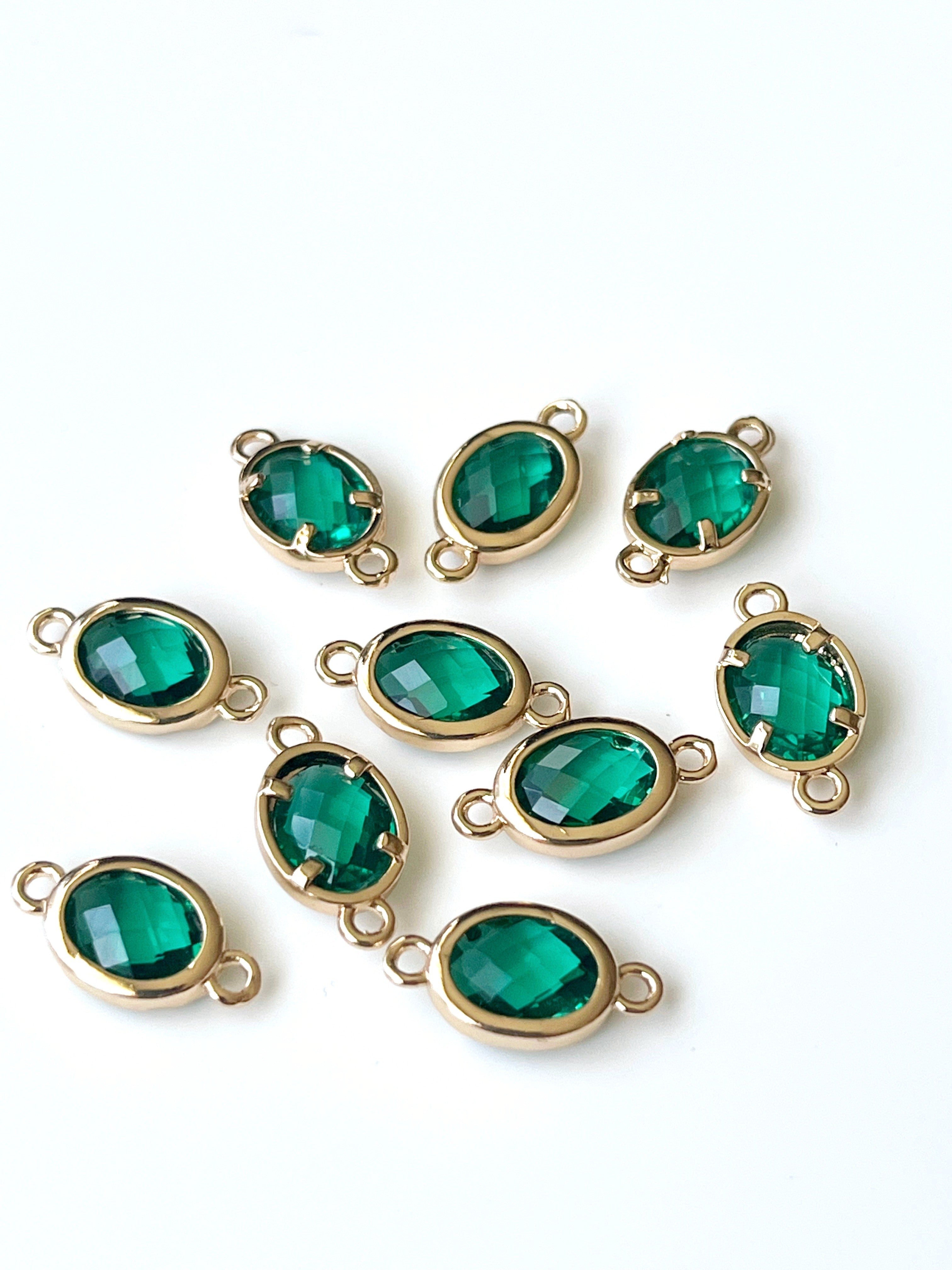 2 x Emerald Green Crystal Oval Jewellery Links, 15x8mm