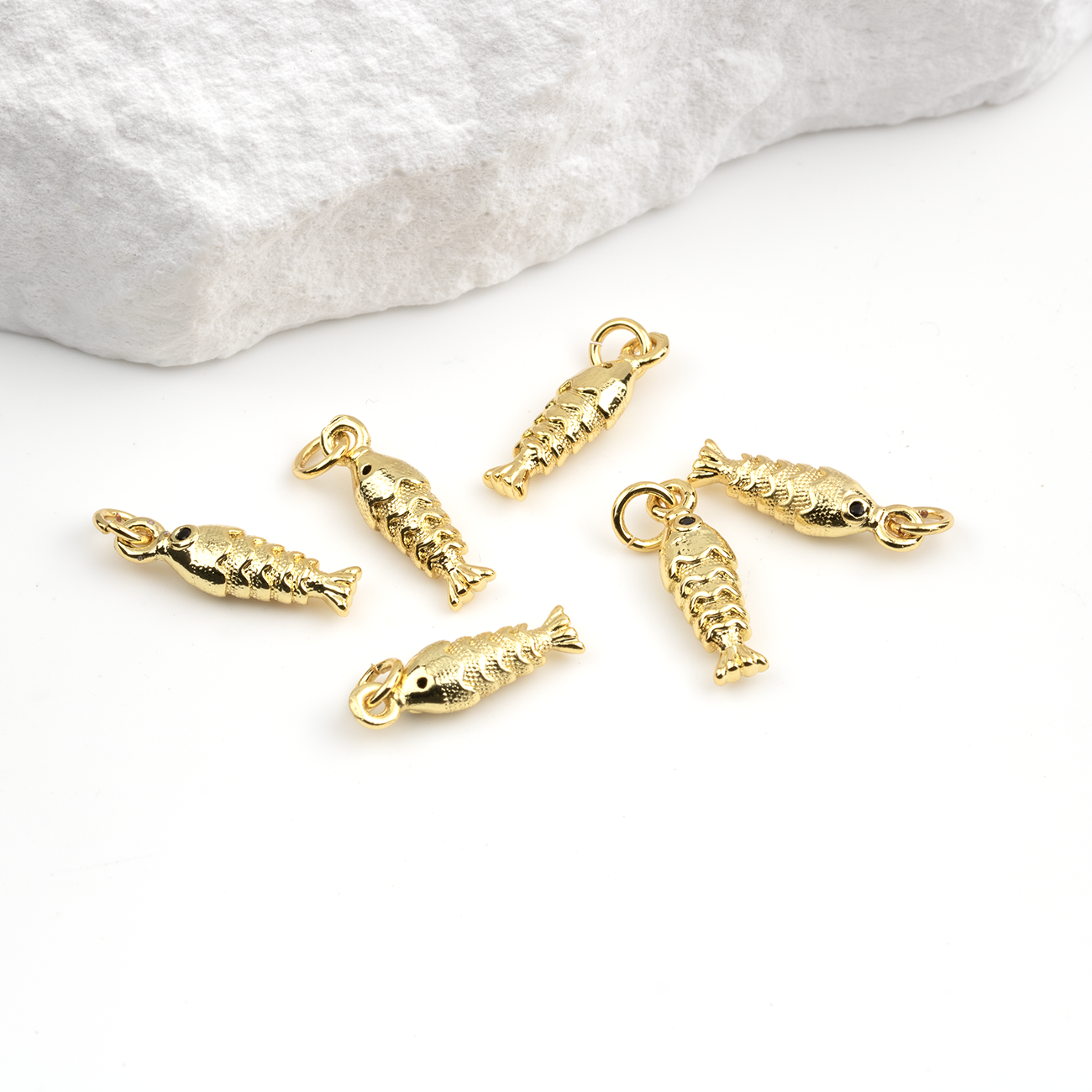2 x 18K Gold Plated Brass Fish Charms, 15x5mm