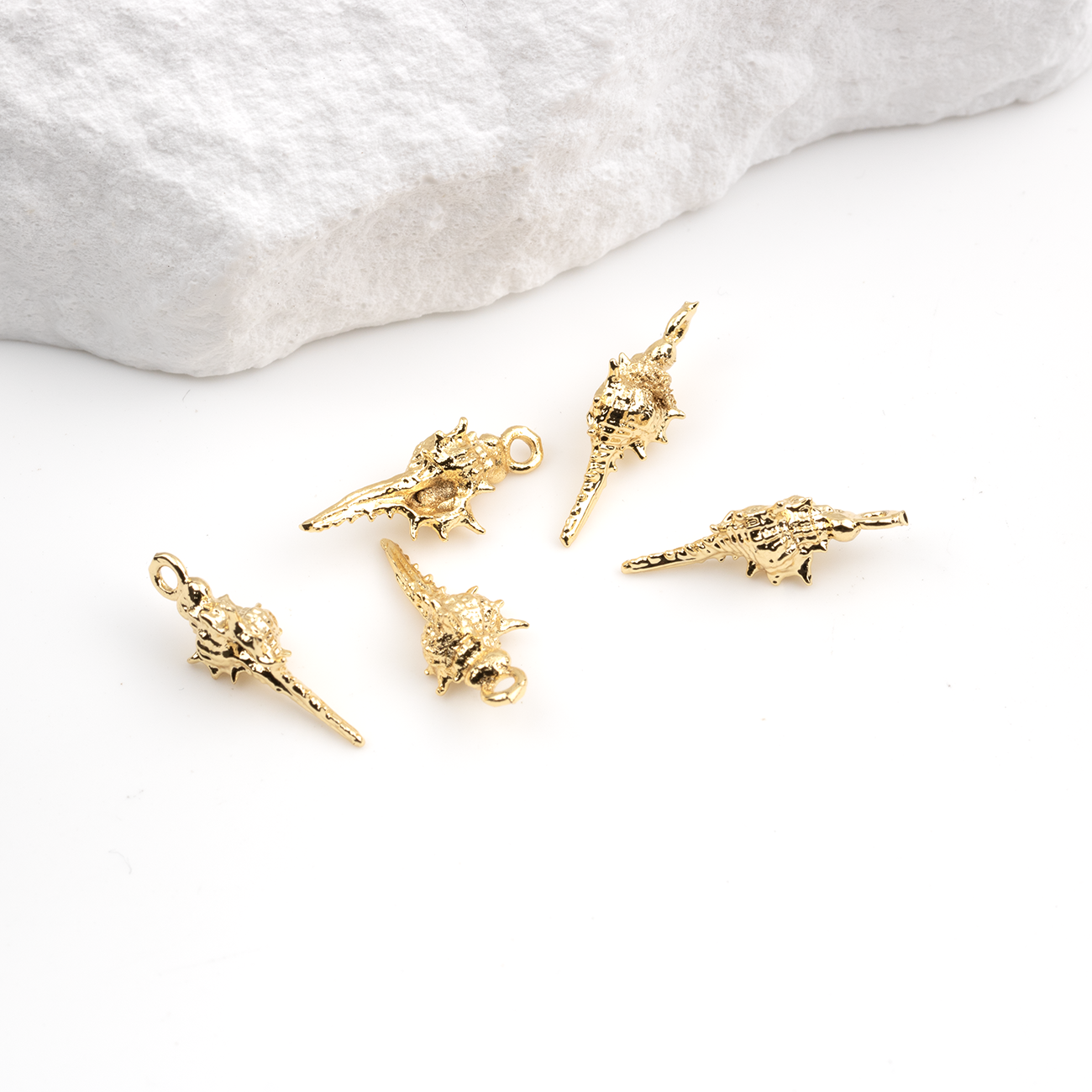 2 x 18K Gold Plated Brass Spiral Shell Charms, 17x7mm
