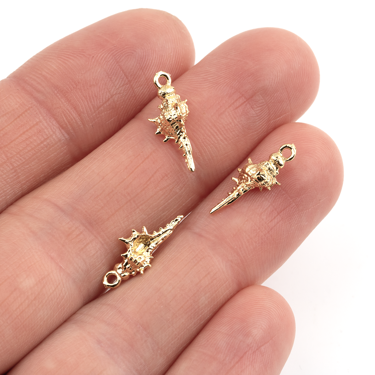 2 x 18K Gold Plated Brass Spiral Shell Charms, 17x7mm