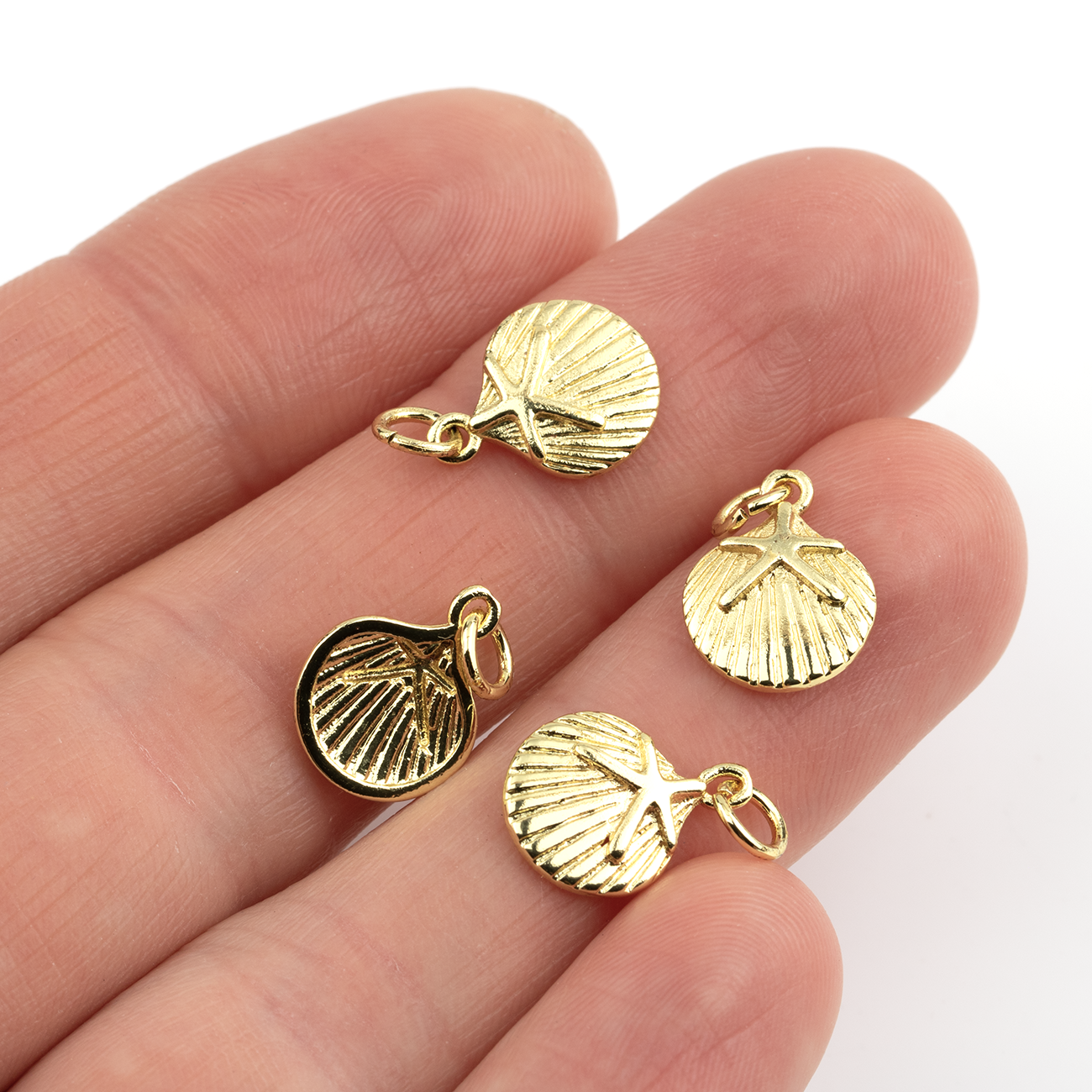 2 x 18K Gold Plated Brass Scallop Shell Charms, 13.5x10.5mm