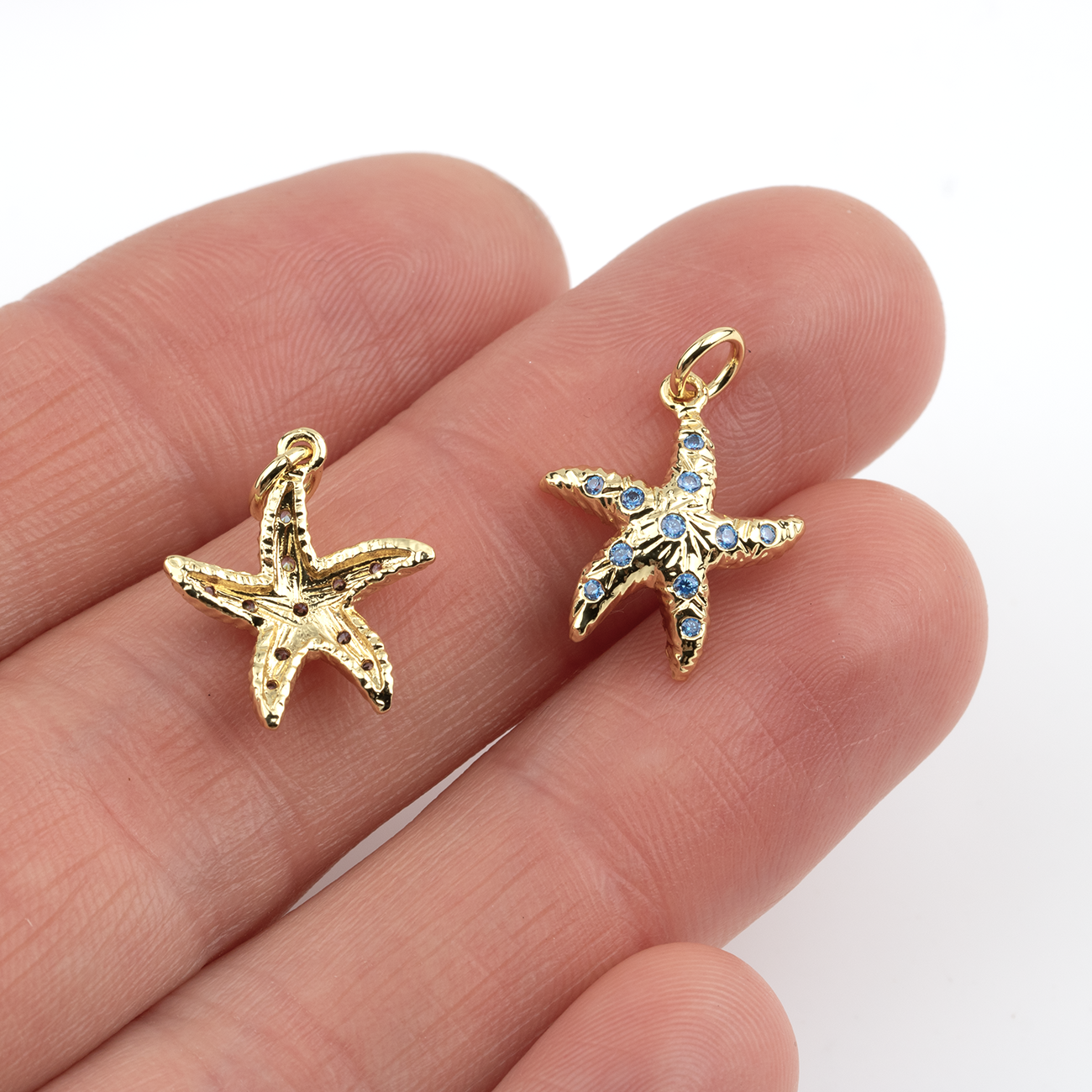 1 x 18K Gold Plated Starfish Charm with CZ, 17x15mm