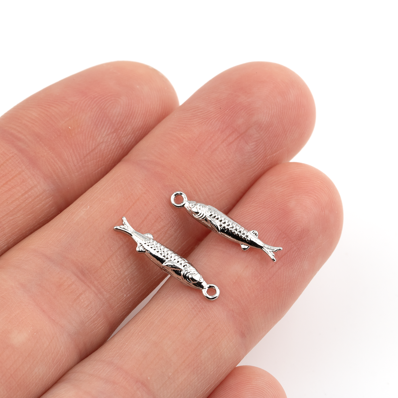 2 x Platinum Plated Brass Sardine Charms, 19x3.5mm