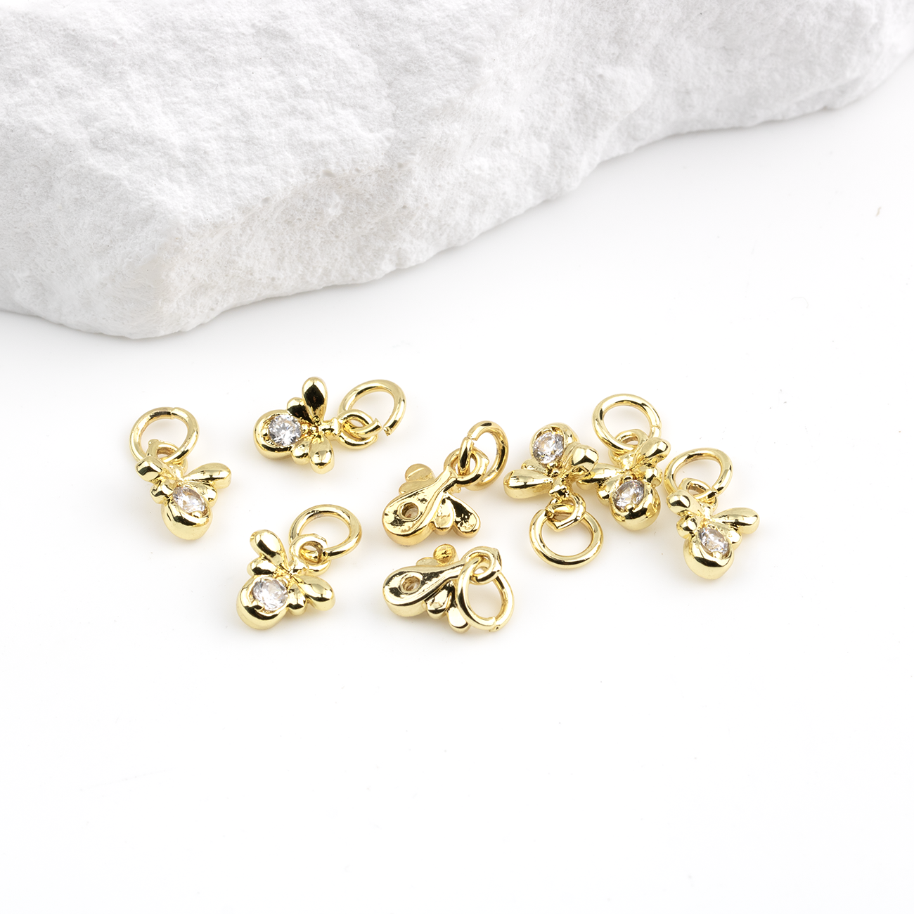 2 x Tiny 18K Gold Plated Bee Charms, 9x7mm