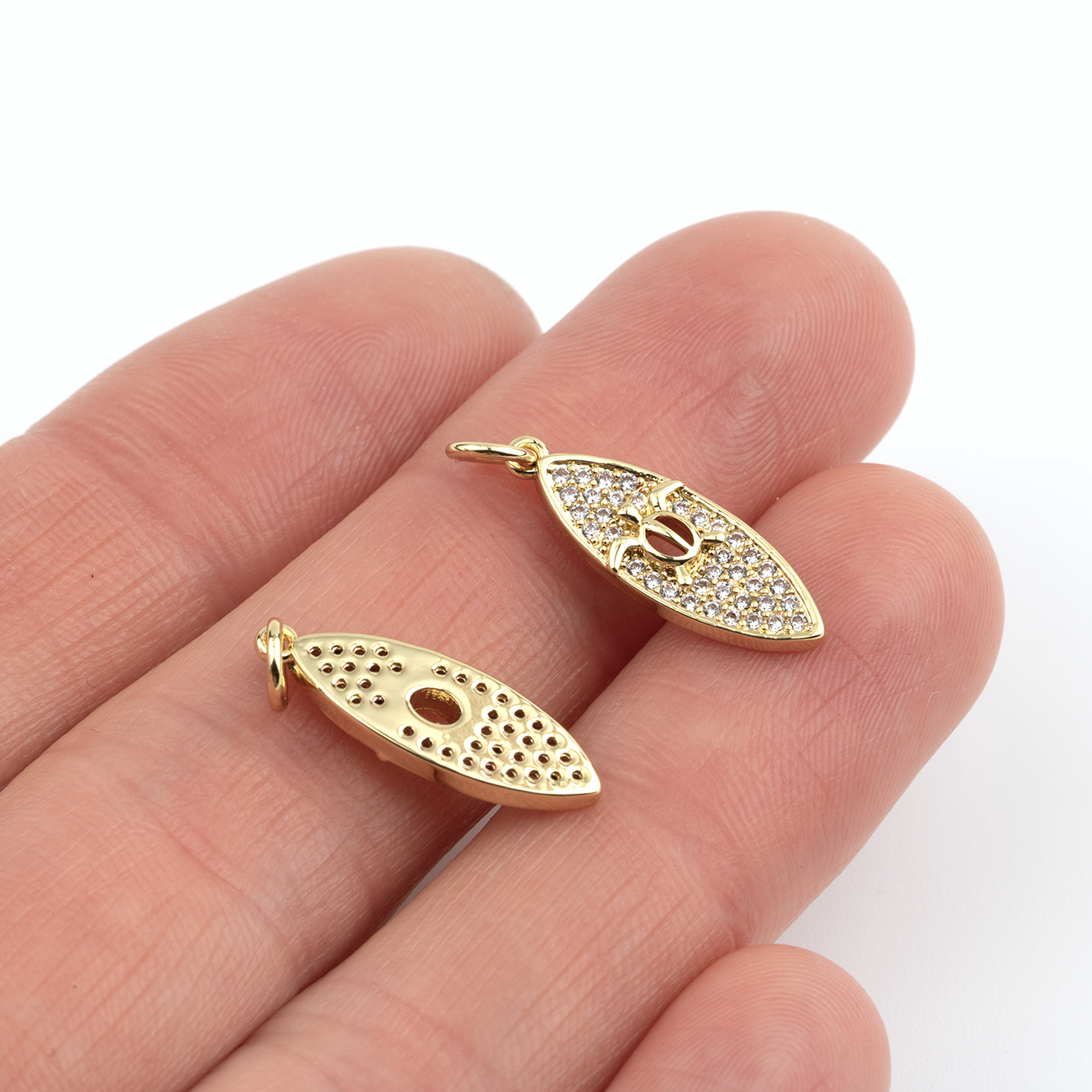1 x 18K Gold Plated Micro Pave CZ Surfboard with Turtle Charm, 21x7mm