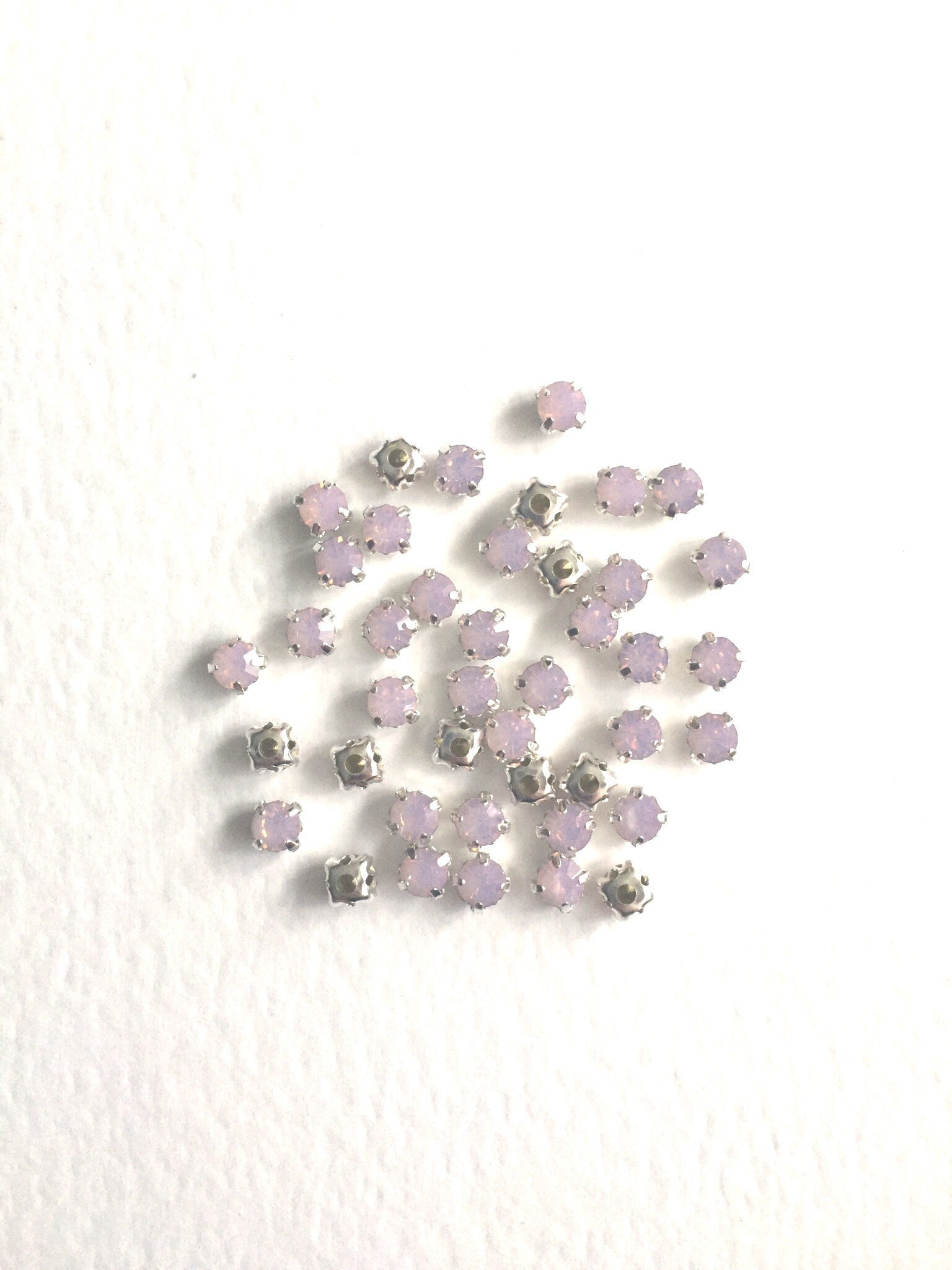 48 x Pink Opal Glass Rhinestones in Silver Sew-on Setting, 4mm or 5mm