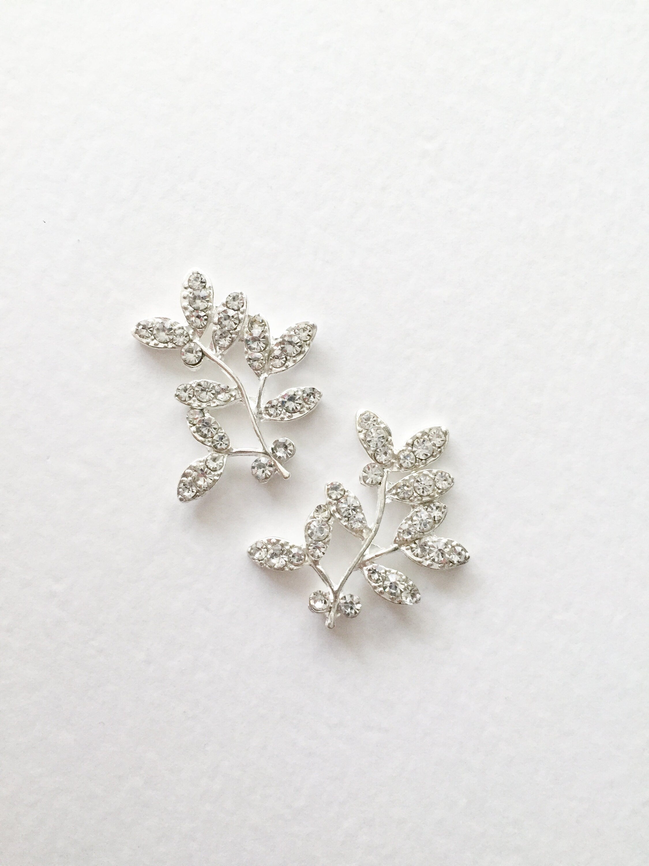 2 x Silver Leaf Branches with Diamante Rhinestone Crystal Tree Branch, 32x30mm (D5)