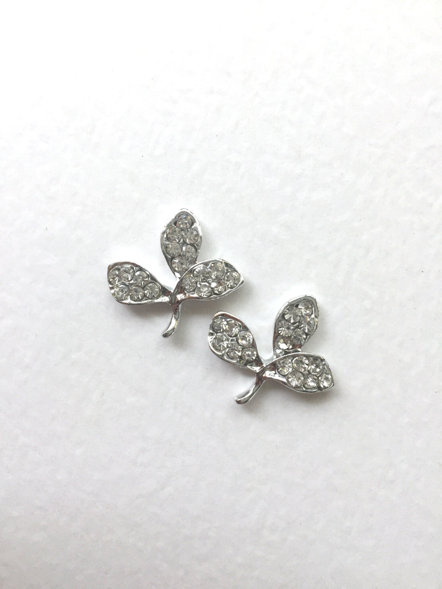 4 x Rhinestone Leaf Cabochons Embellishment, 21x24mm (D6)