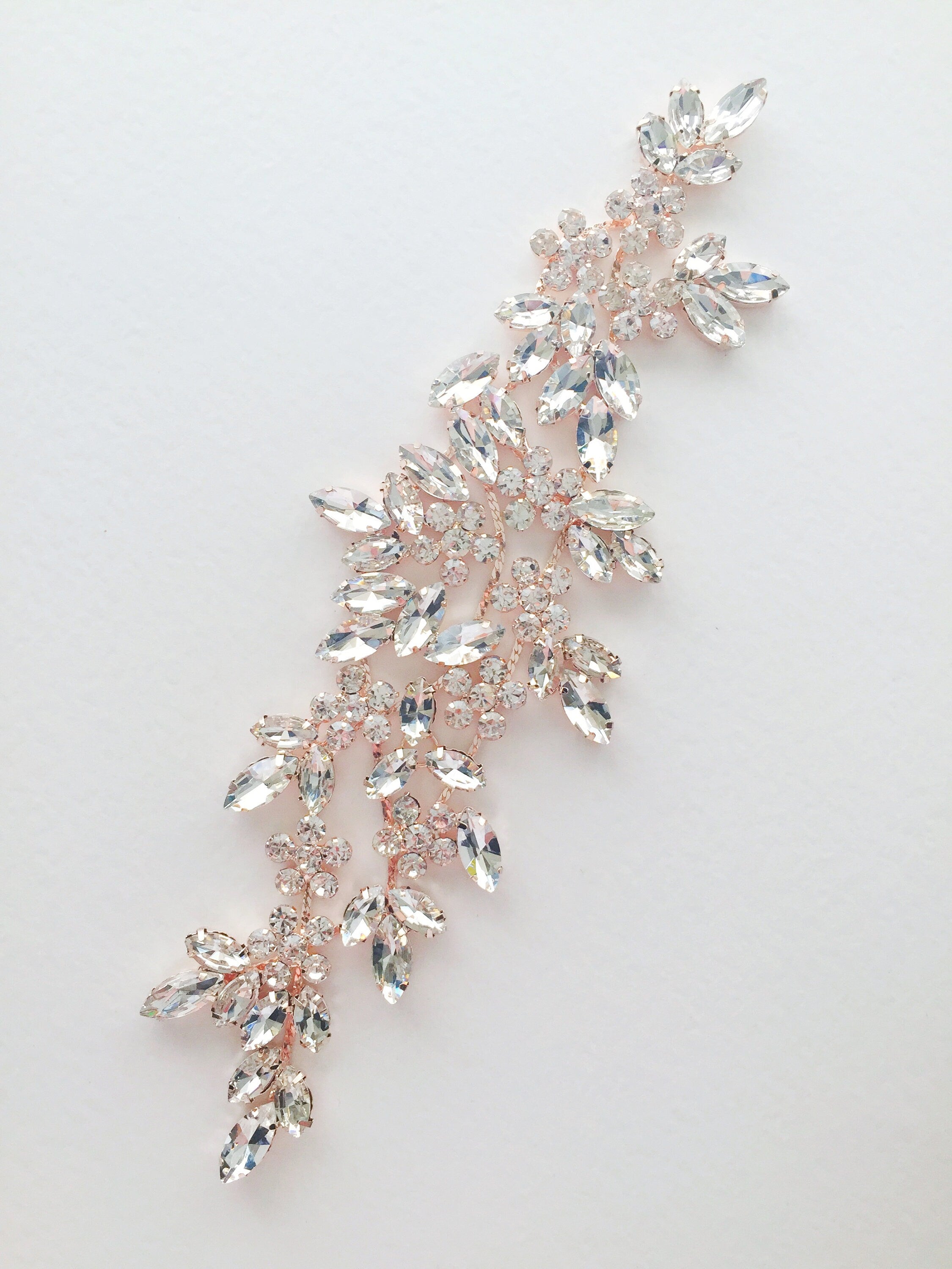 1 x Crystal Bridal Sash Applique, 21x6.4cm Gold/Silver/Rose Gold Base