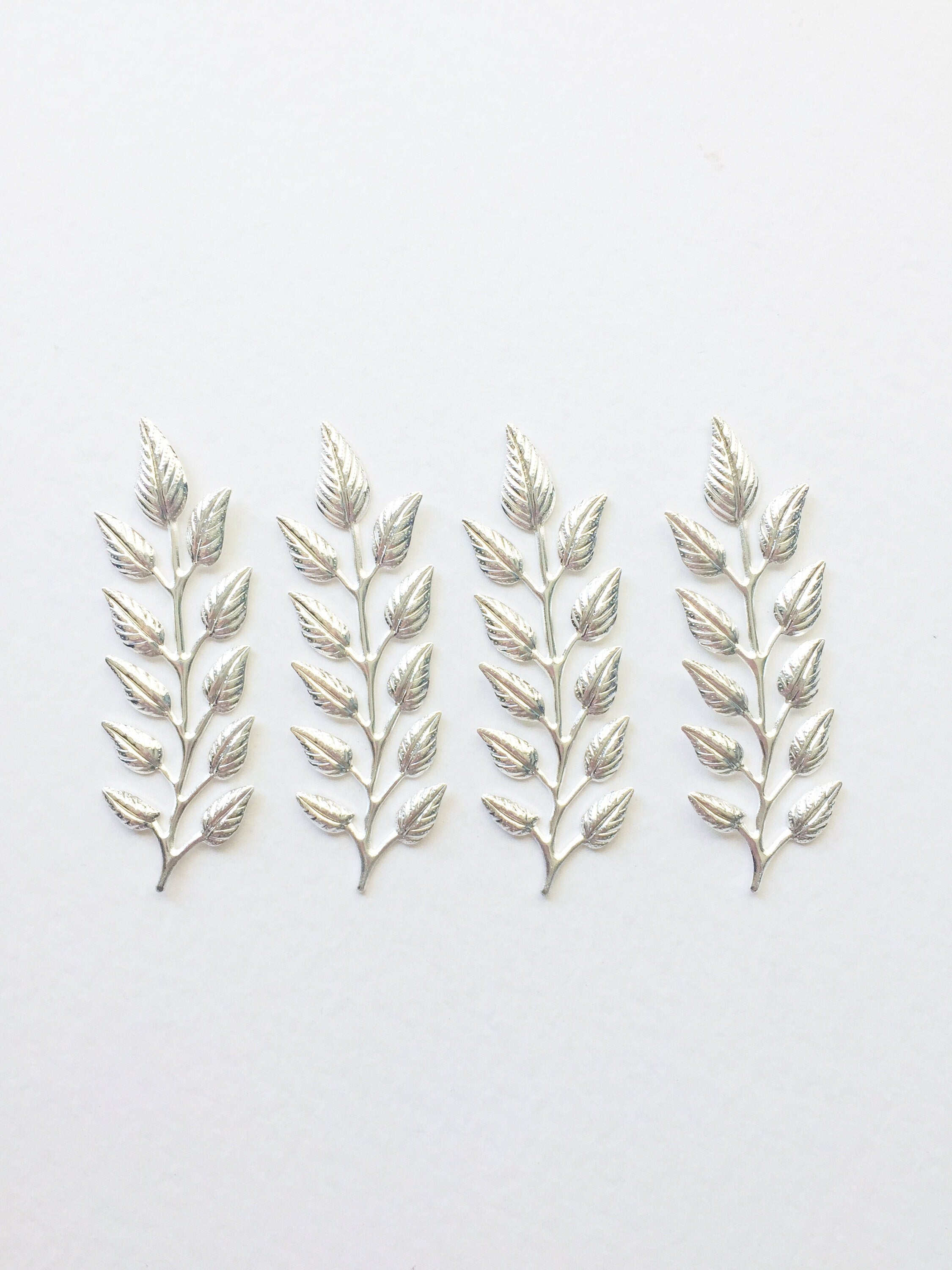 4 x Silver Laurel Leaf Stamping Leaf Embellishments