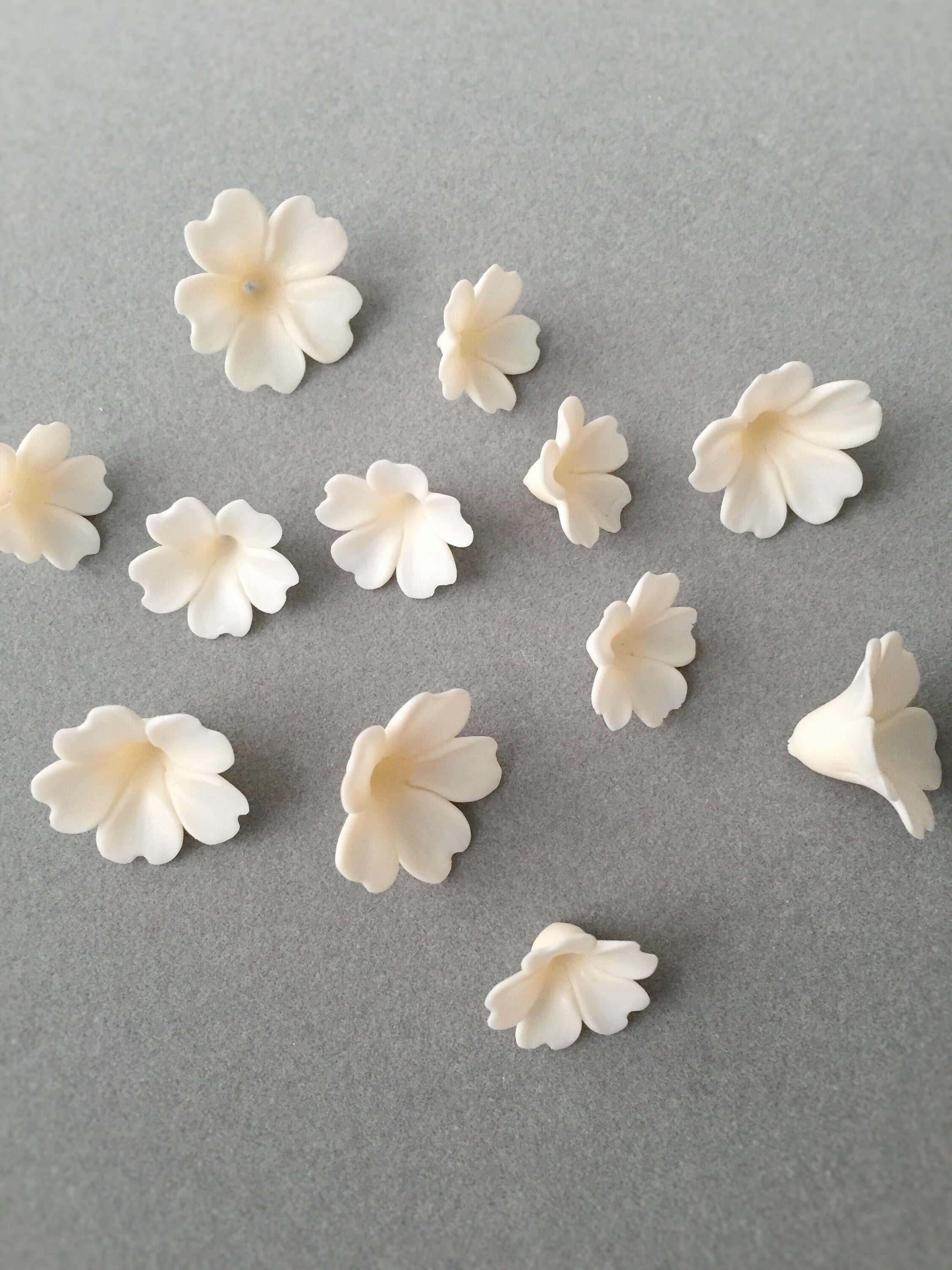 10 x Handmade Cream Clay Flower Beads, Different Sizes