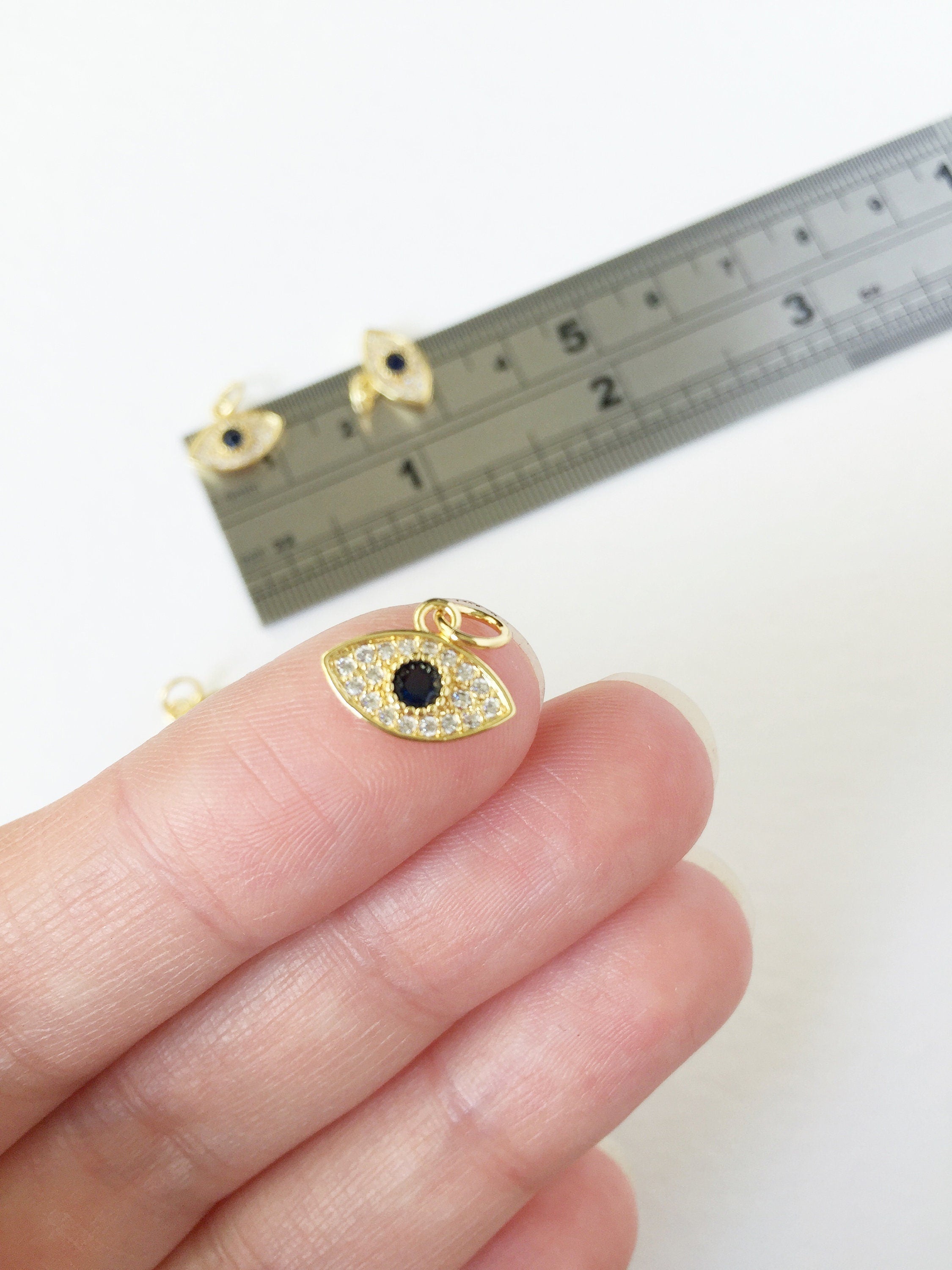 1 x 18K Gold Plated Evil Eye Charms with Cubic Zirconia, 12x9mm (0241)