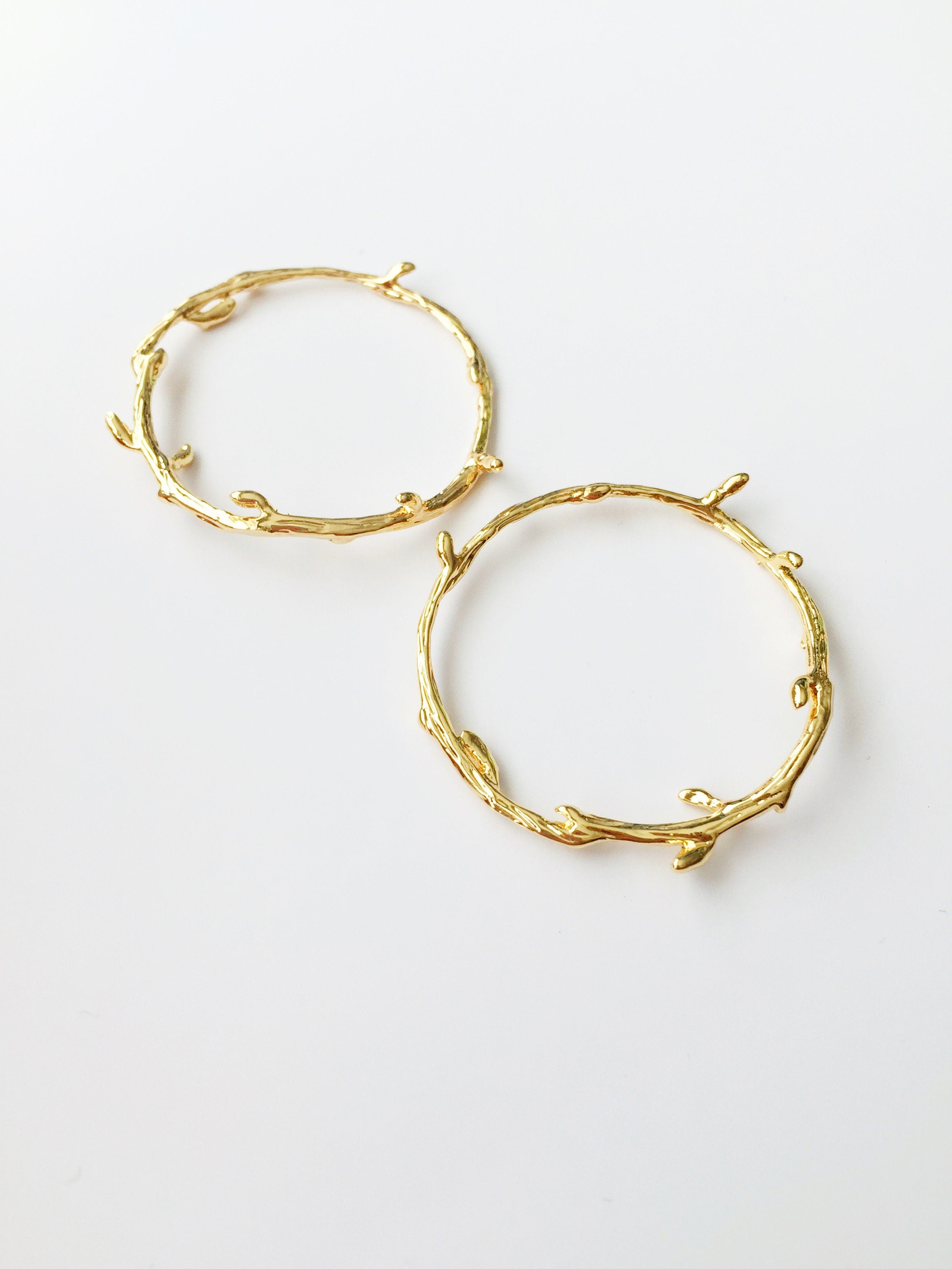 2 x 18K Gold Plated Branch Wreath Connector, 33mm (0601)