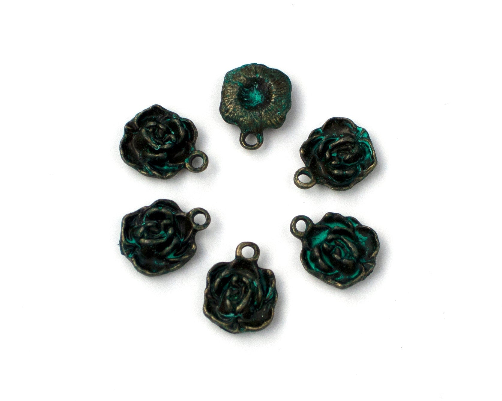 10 x Patina Bronze Rose Charms, 16x12mm (0727)