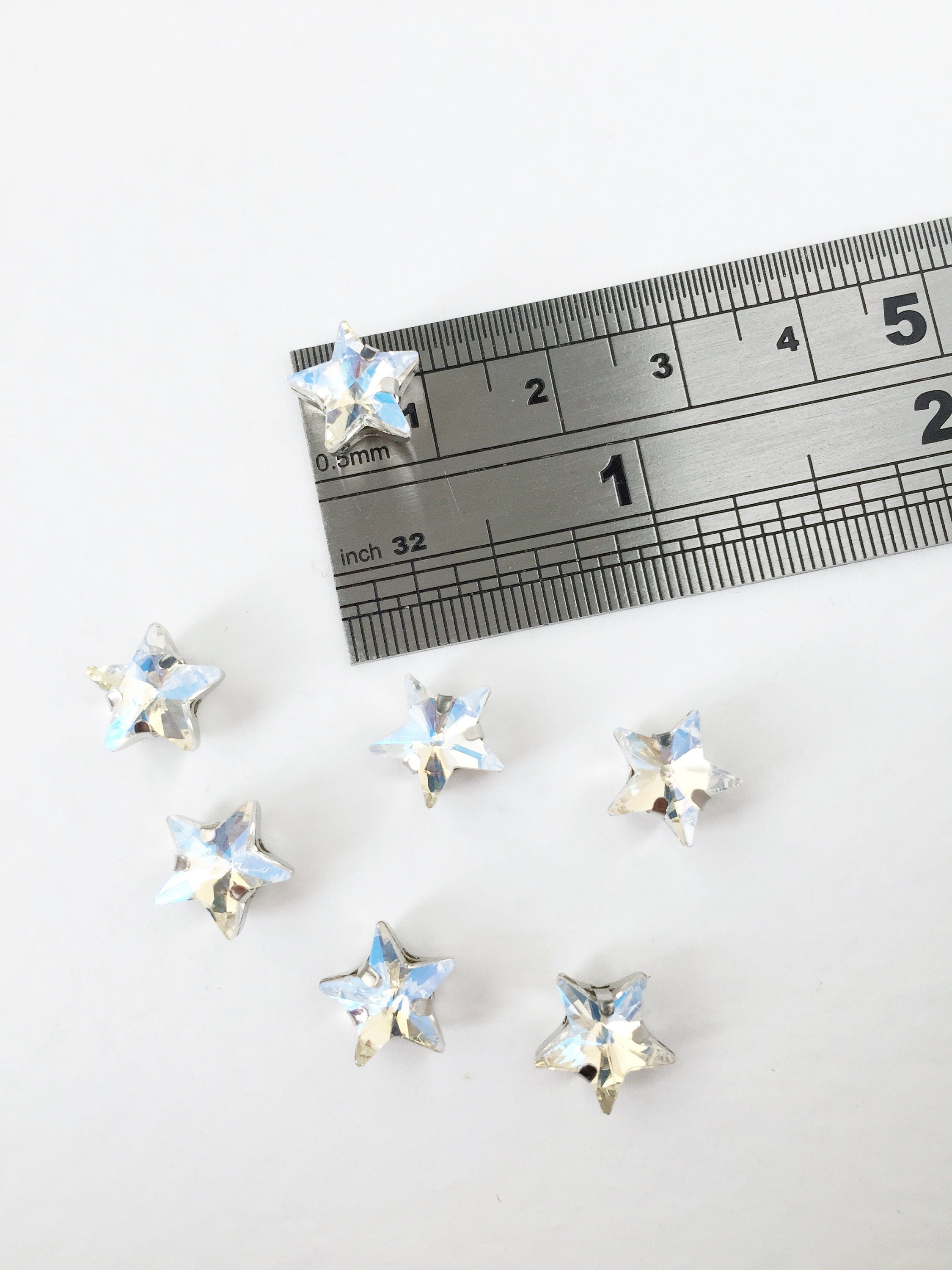12 x 10mm Crystal Moonlight Star Rhinestones, Sew-on Rhodium Base (3645)