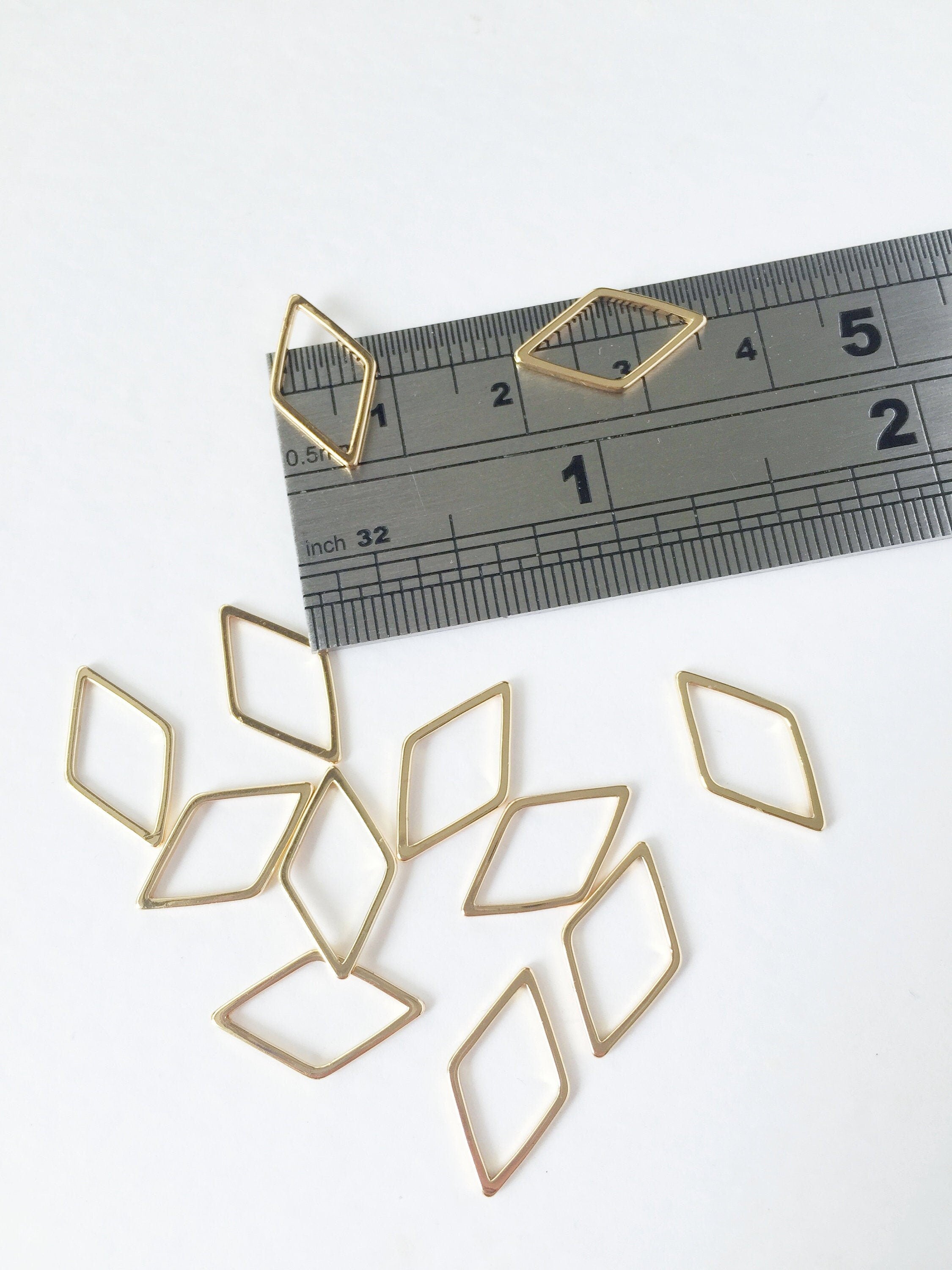 10 x 18K Gold Plated Brass Rhombus Connectors 16x9mm