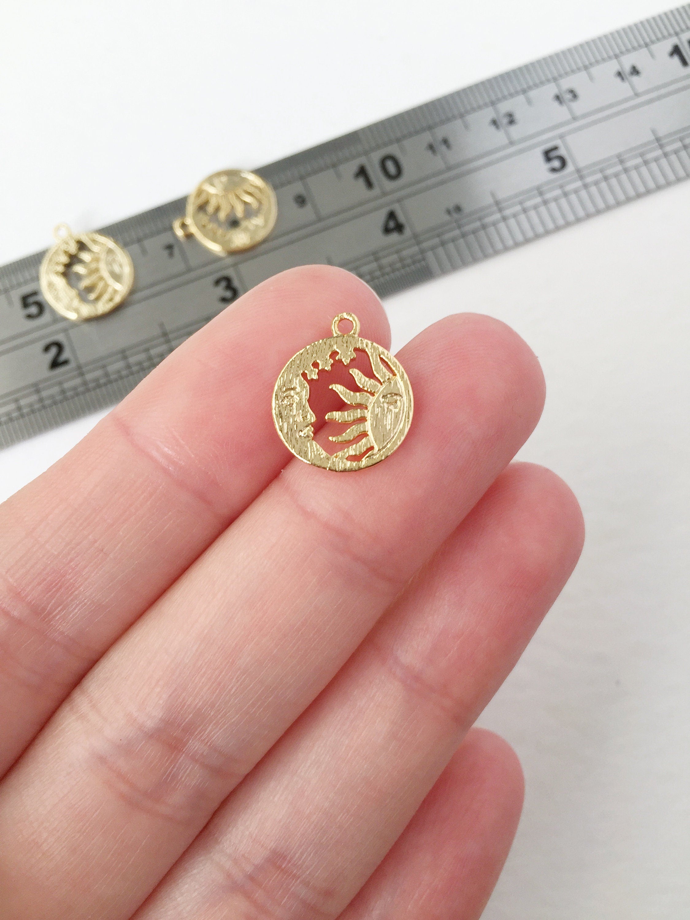 2 x 18K Gold Plated Sun and Moon Charms, 15x13mm (0101)