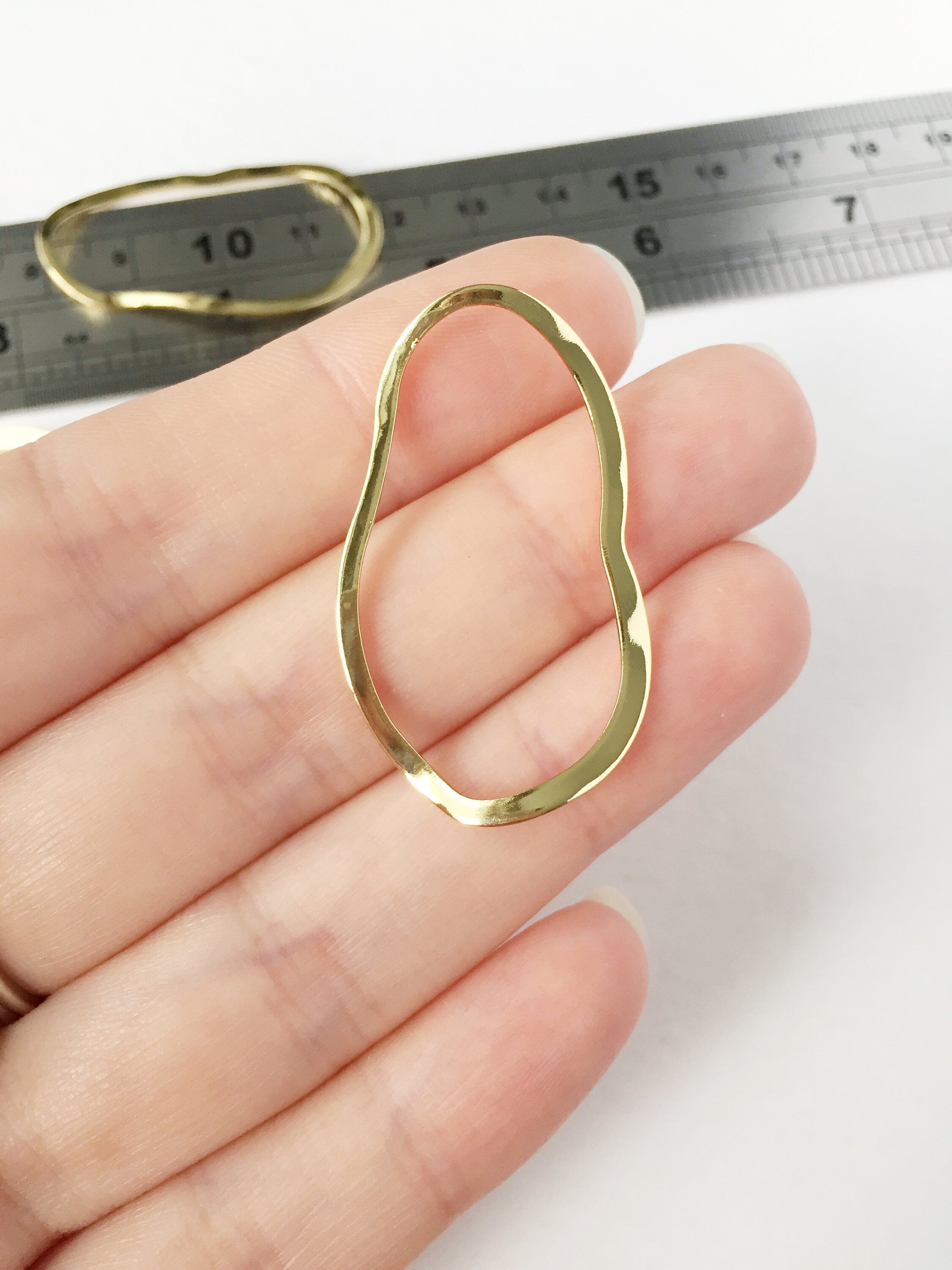 2 x 18K Gold Plated Irregular Oval Wavy Connectors, 39x23mm (0386)