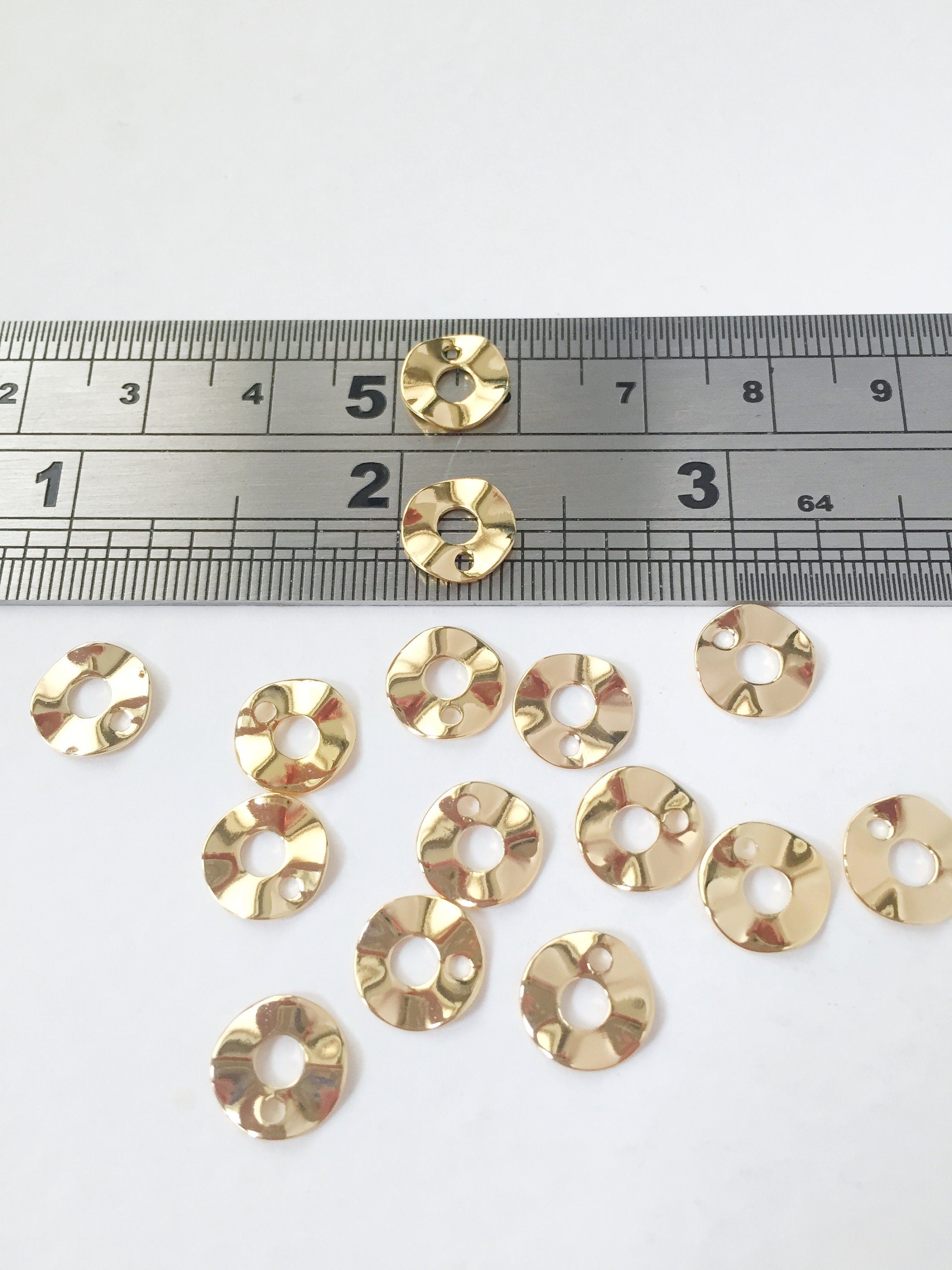 10 x 18K Gold Plated Wavy Disc Charms, 9mm (0017)