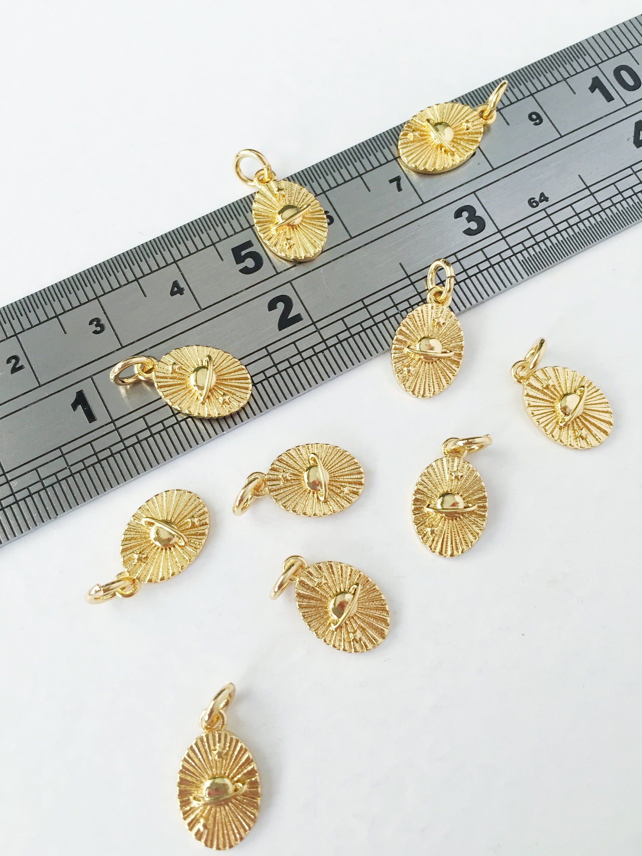 1 x 18K Gold Plated Oval Saturn Charm, 13.5x8mm